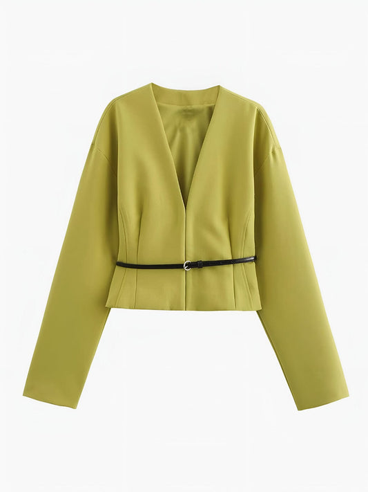 Blazer Femme V Décolleté Élégant avec Ceinture Fine - BerlinGlamour