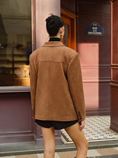 Blazer Femme Cuir Brun Détendu Élégant