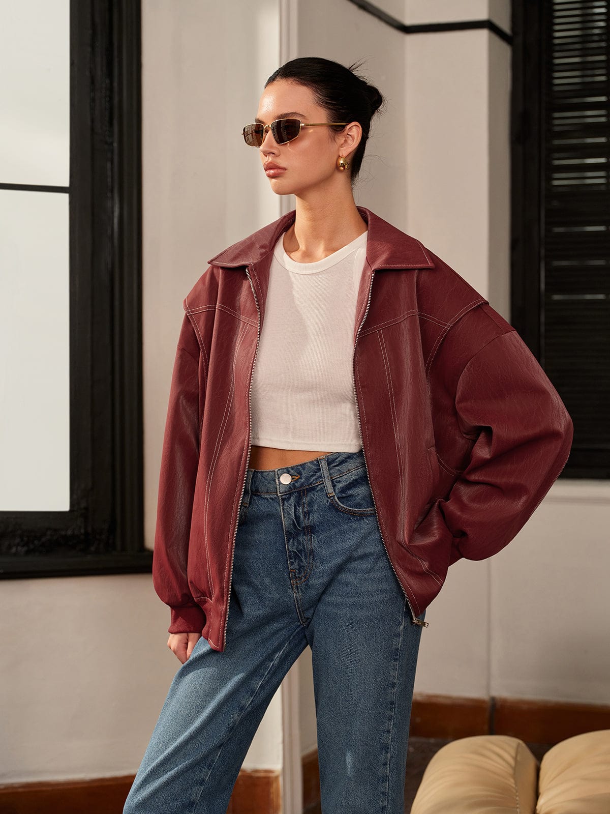 Veste bordeaux sport chic femme