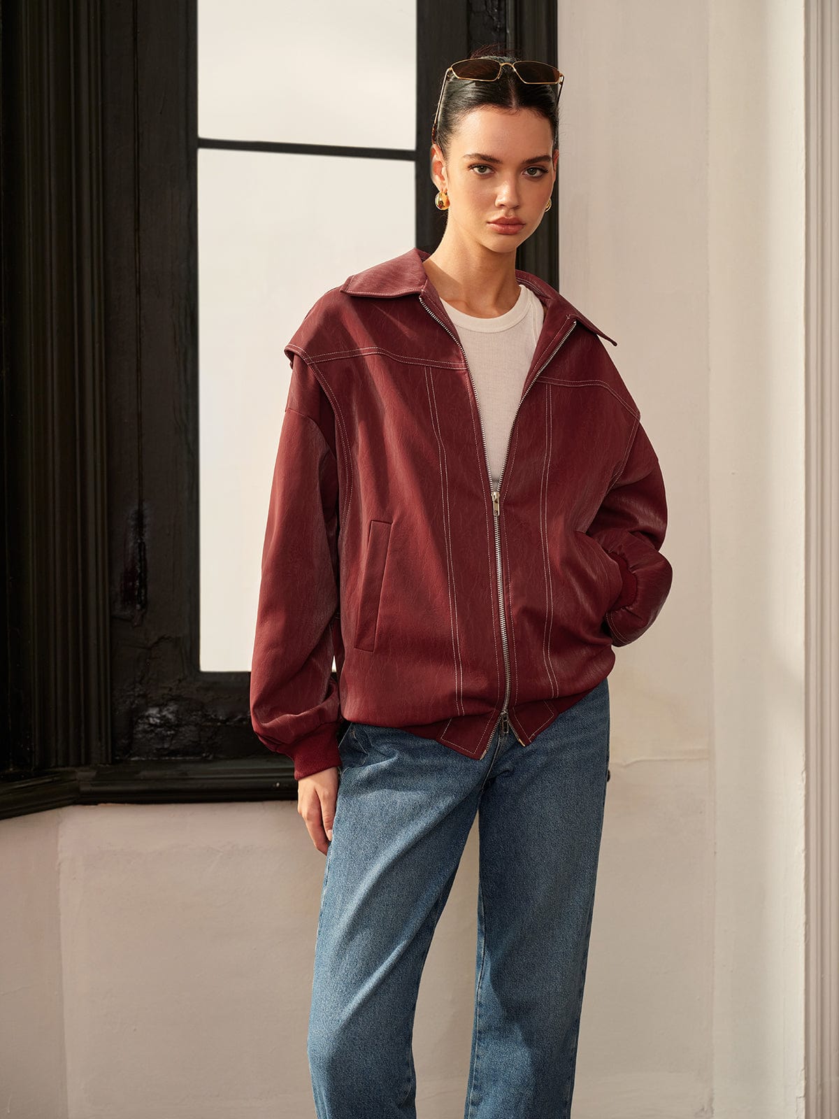Veste bordeaux sport chic femme
