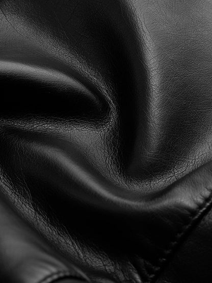 Blouson Noir Cuir Imitation Épaules Boutonnées