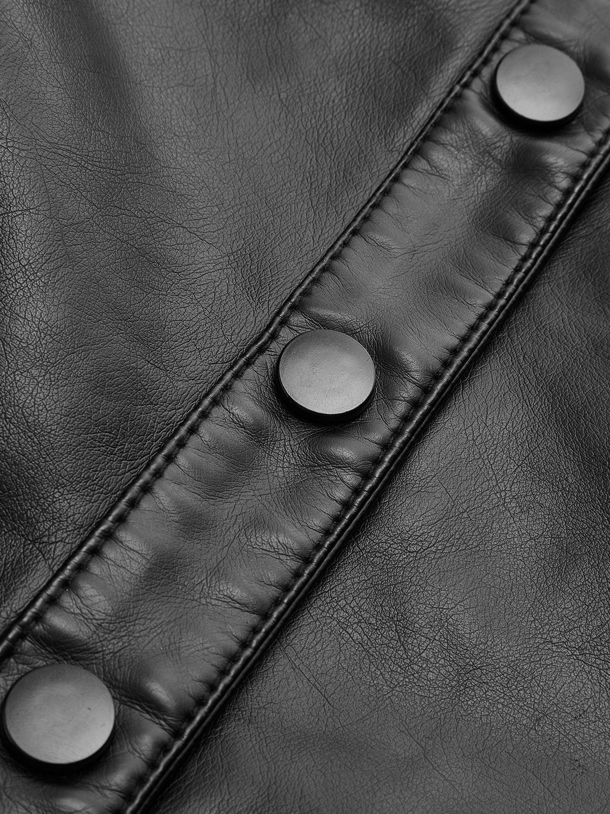 Blouson Noir Cuir Imitation Épaules Boutonnées