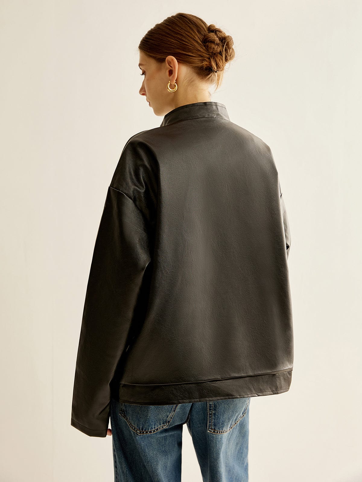 Blouson Cuir Noir Contraste Élégant