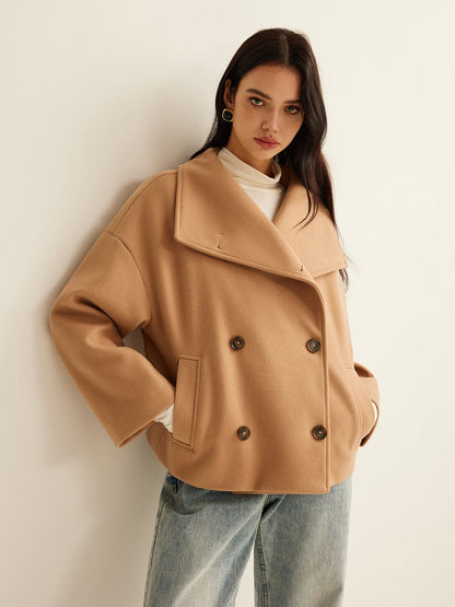 Manteau Croisé Court en Laine Élégant