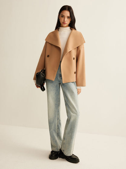 Manteau Croisé Court en Laine Élégant