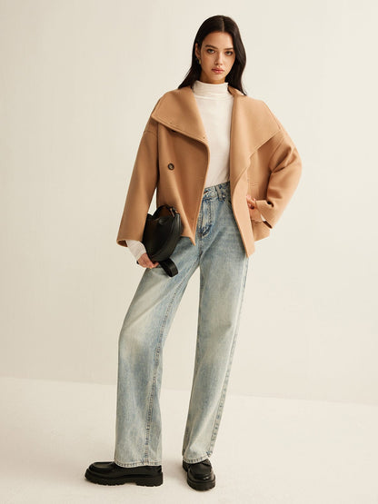 Manteau Croisé Court en Laine Élégant