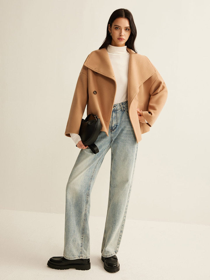 Manteau Croisé Court en Laine Élégant - vue 5