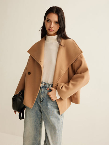 Manteau Croisé Court en Laine Élégant
