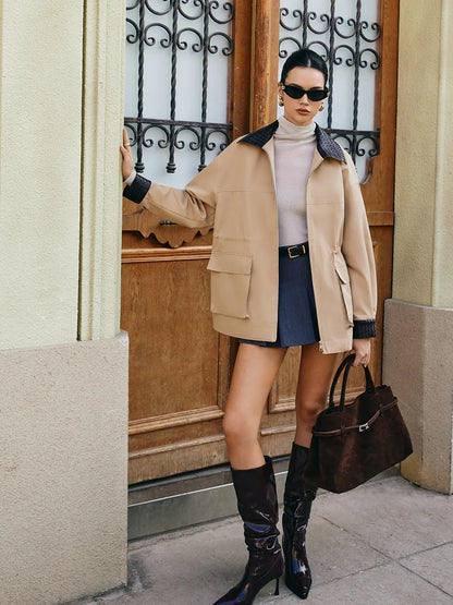 Tessa | Kunstlederjacke mit Kontrastkragen und Kordelzug Zendoo.de