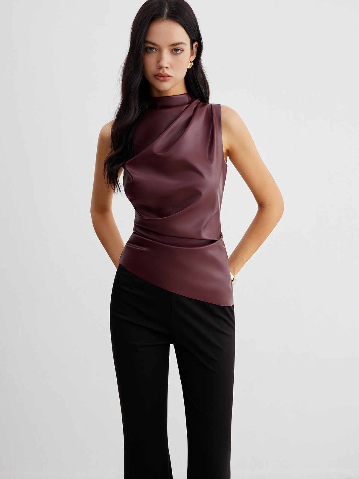Top Femme Débardeur Col Montant Élégant