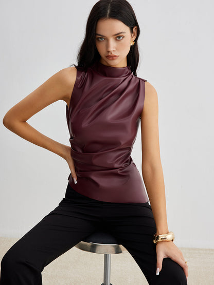Débardeur Femme Simili Cuir Élégant
