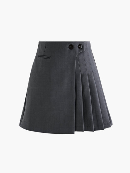 Robe à plis avec taille haute et détails boutons