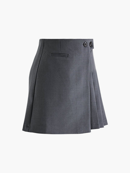 Robe à plis avec taille haute et détails boutons