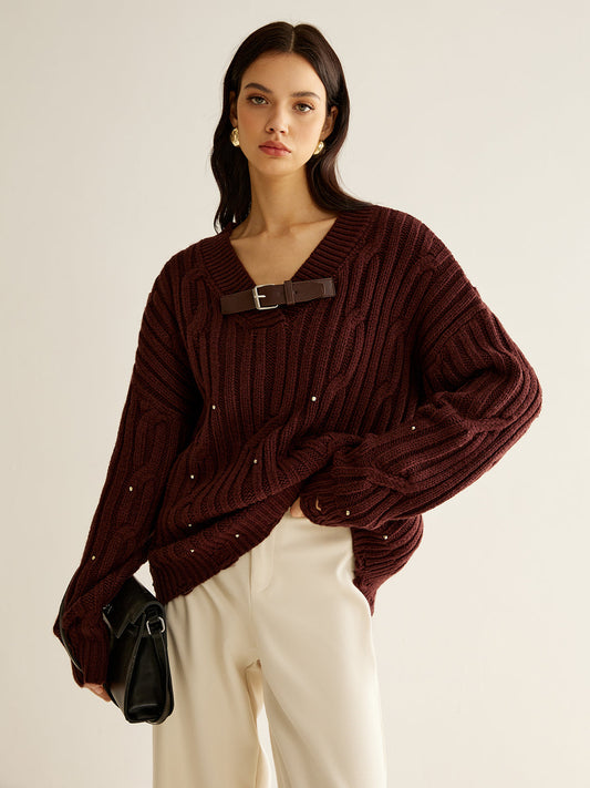 Pull Grande Taille Femme Col En V Chaud Hiver - PanierRoyale