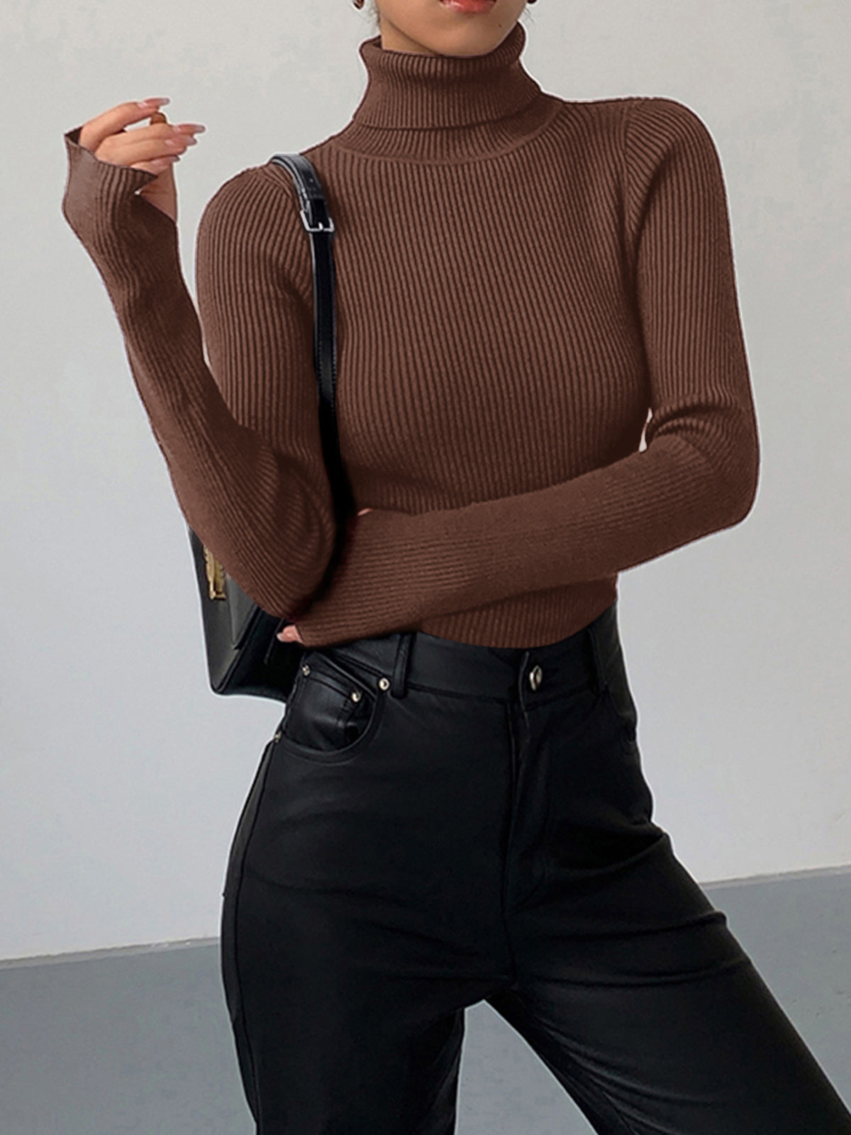 Top Femme Minimaliste Col Roulé Slim