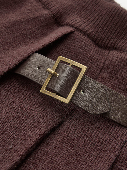 Robe Mini en Maille avec Ceinture Décorative