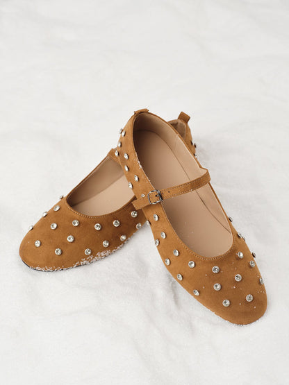 Ballerines en velours élégantes avec strass, confortables et tendance