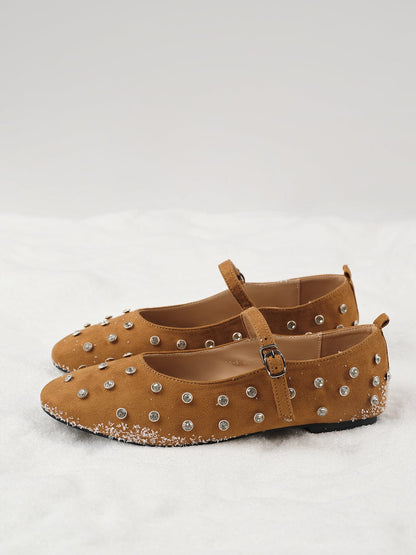 Ballerines en velours élégantes avec strass, confortables et tendance