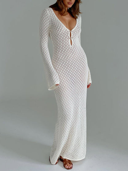 Robe de Plage Élégante en Ligne avec Manches Longues et Dos Nu - PanierRoyale