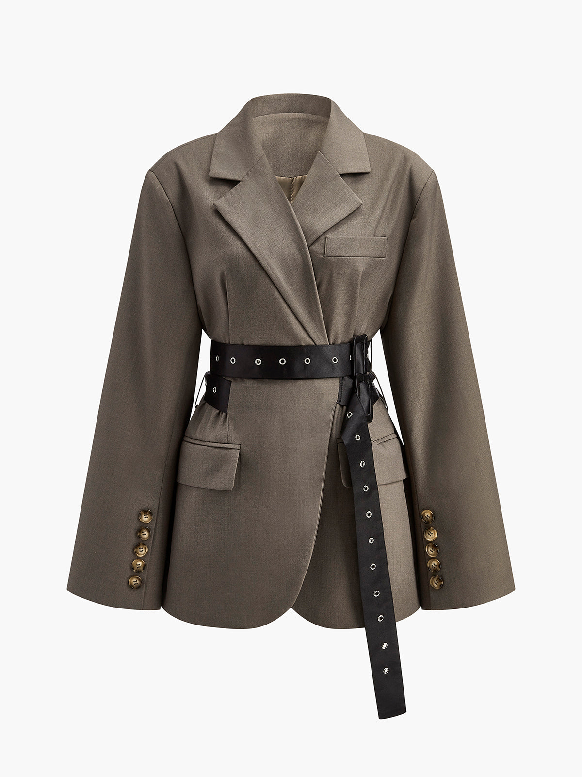 Blazer femme oversized vert olive avec ceinture taille - BerlinGlamour