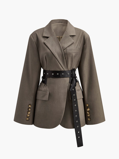 Blazer femme oversized vert olive avec ceinture taille