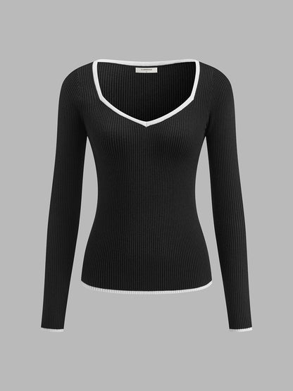 Pull Femme Hiver Col V Contraste Chic
