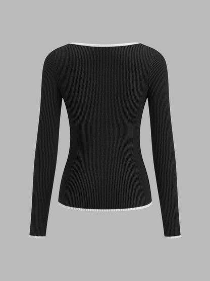 Pull Femme Hiver Col V Contraste Chic