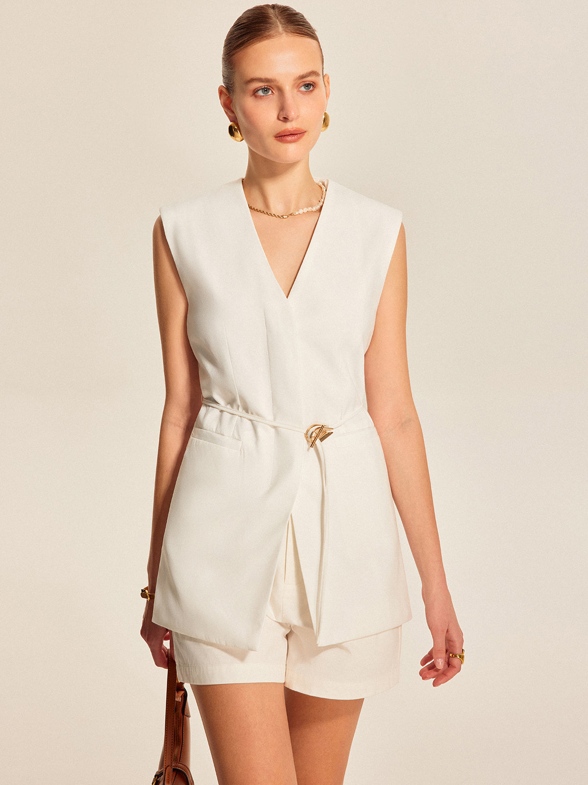 Gilet Femme Sans Manches Ceinture Coupe Structurée - PanierRoyale
