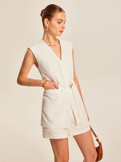Gilet Femme Sans Manches Ceinture Coupe Structurée