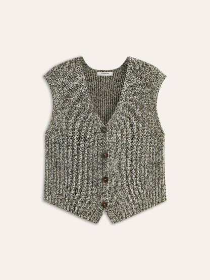 Gilet Sans Manches Femme Tricot Fermeture Boutonnée Coupe Courte