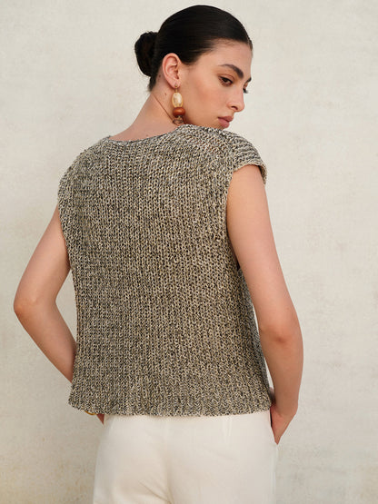Gilet Sans Manches Femme Tricot Fermeture Boutonnée Coupe Courte