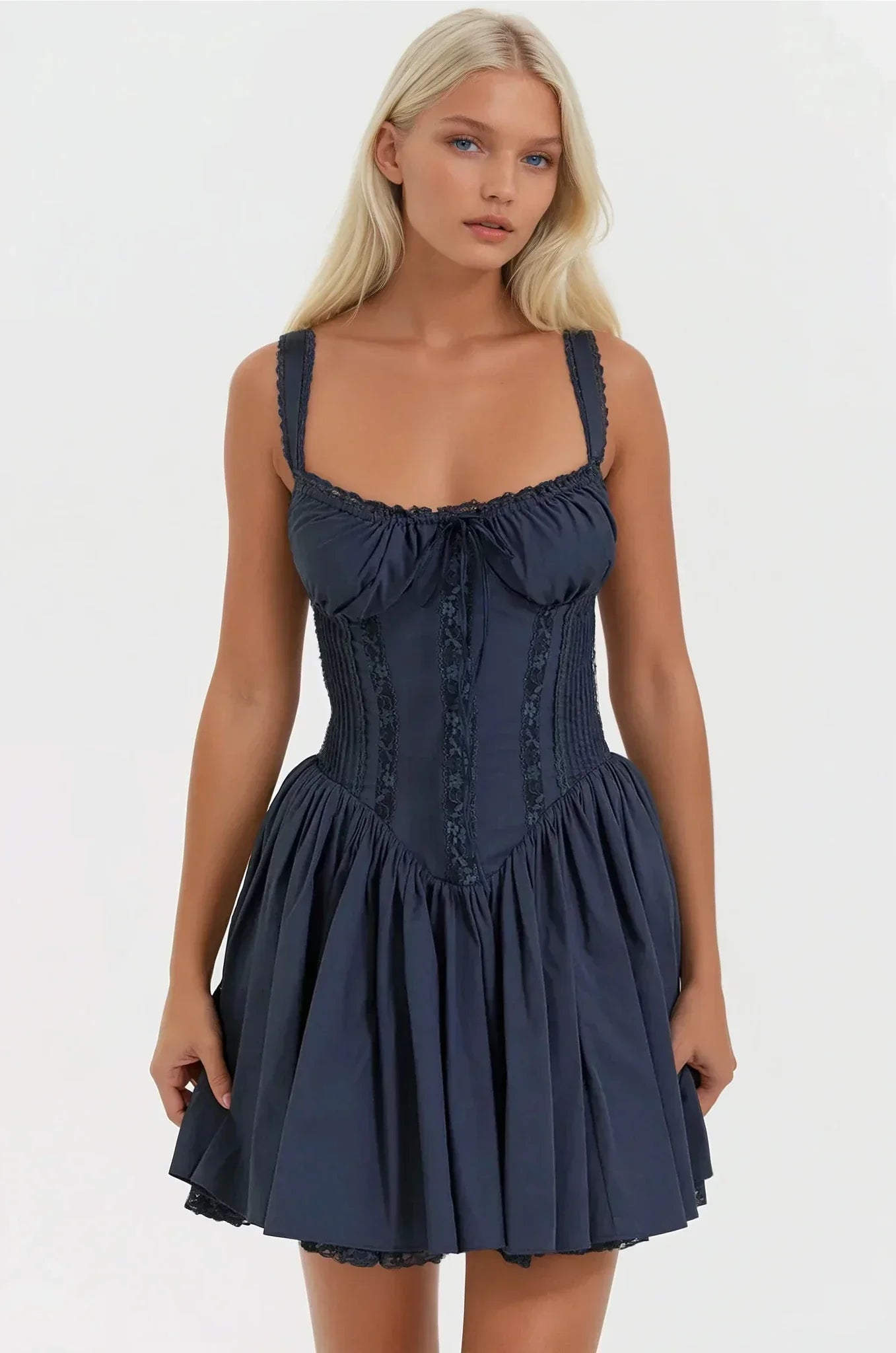 Robe Femmes Soirée Décontractée - Robe Satinée avec Corset et Jupe Plissée