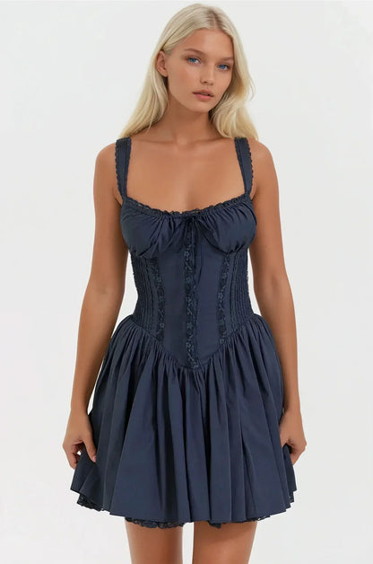 Robe Femmes Soirée Décontractée - Robe Satinée avec Corset et Jupe Plissée