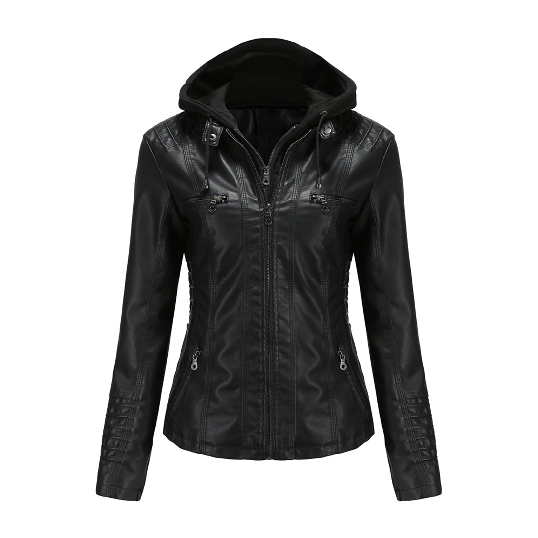 Blouson Motard Femme Cuir Synthétique avec Capuche - BerlinGlamour