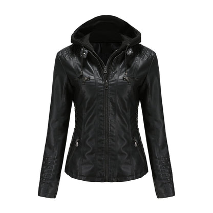 Blouson Motard Femme Cuir Synthétique avec Capuche - BerlinGlamour