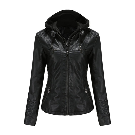 Blouson Motard Femme Cuir Synthétique avec Capuche - BerlinGlamour