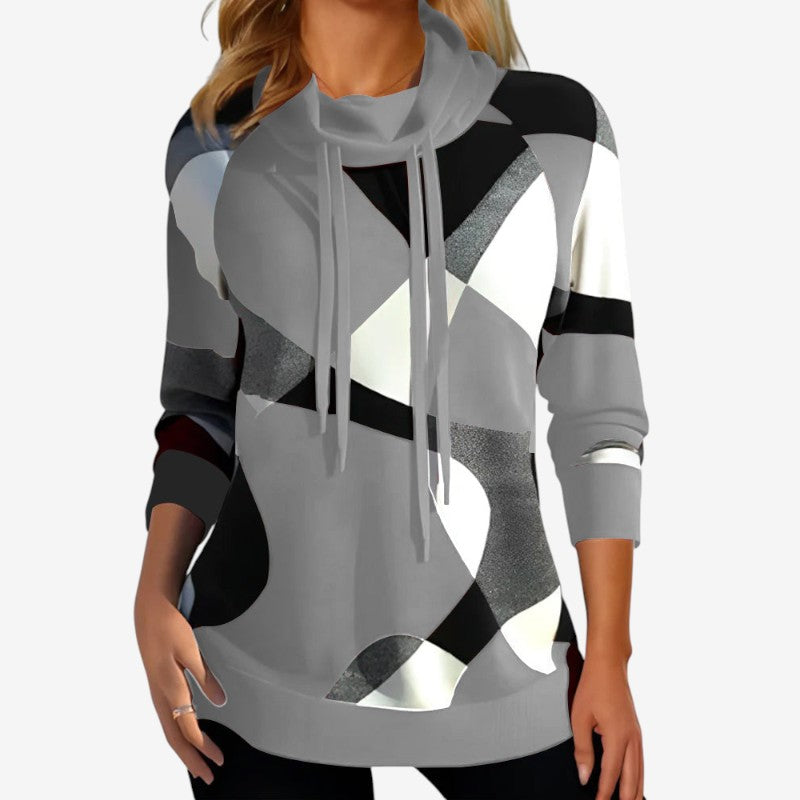 Sweat-shirt femme col montant manches longues casual - PanierRoyale