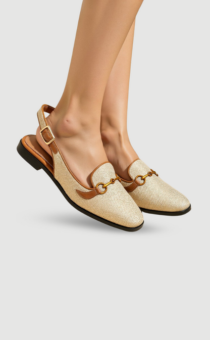 Mocassins Slingback en Cuir Beige avec Chaîne Élégante - BerlinGlamour