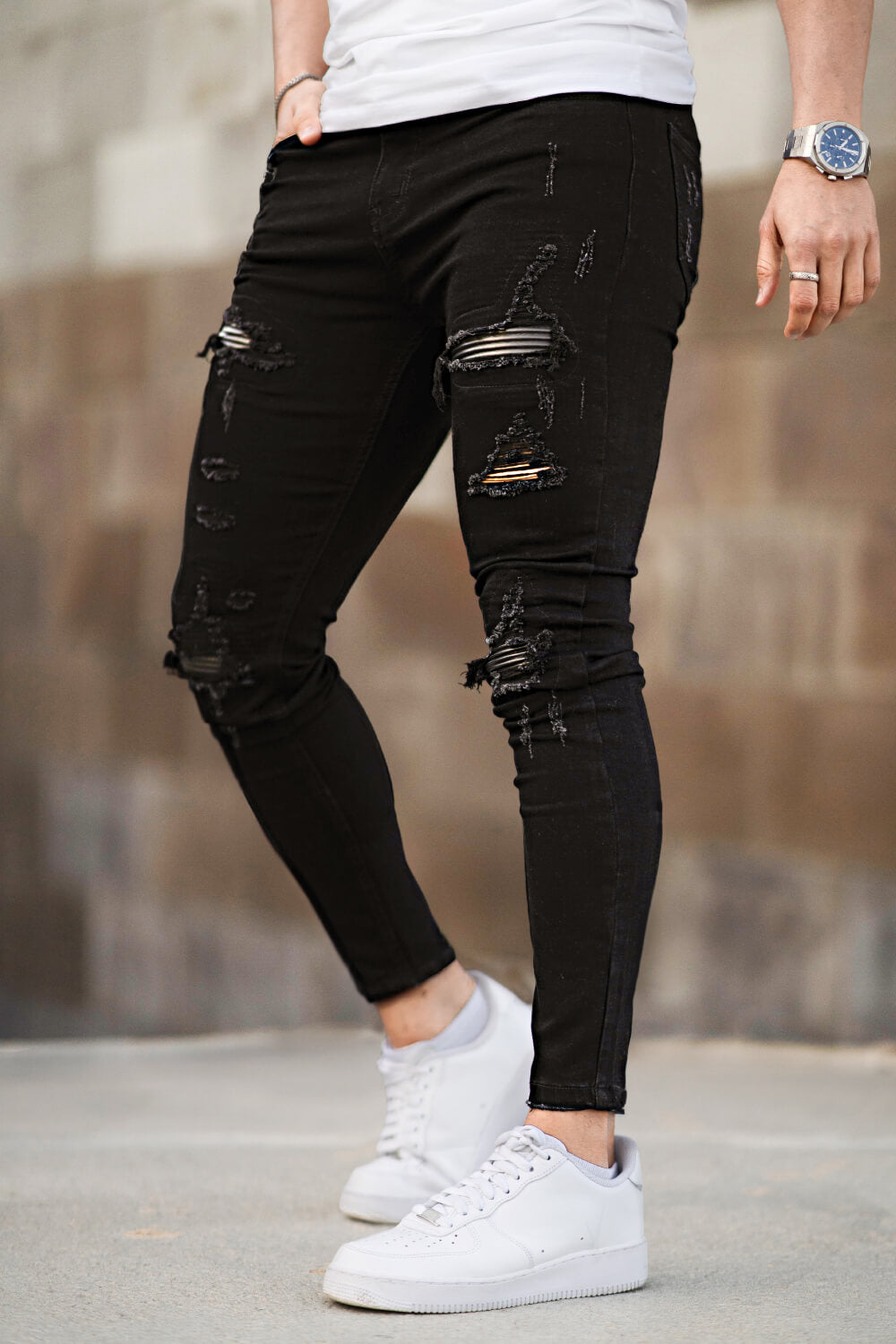 Jean Skinny Noir Déchiré Homme