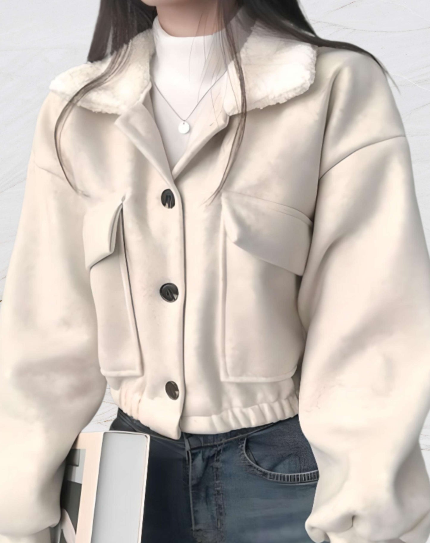 Manteau Femme Hiver Court avec Capuchon et Grandes Poches - PanierRoyale