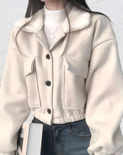 Manteau Femme Hiver Court avec Capuchon et Grandes Poches - PanierRoyale