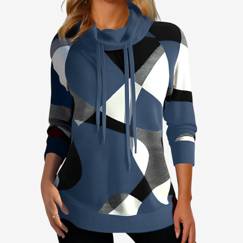 Sweat-shirt femme col montant manches longues casual
