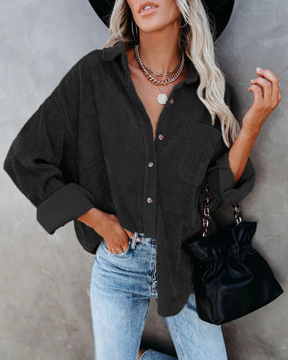 Chemise Féminine Élégante en Velours Doux avec Poche Devant