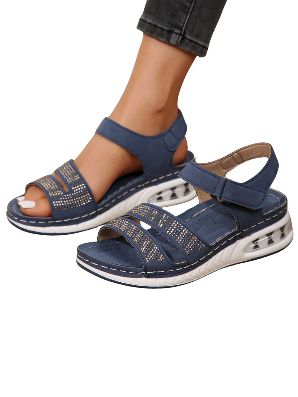 Sandales Femmes Été Talons Plats Décor Strass et Découpe Chic - PanierRoyale