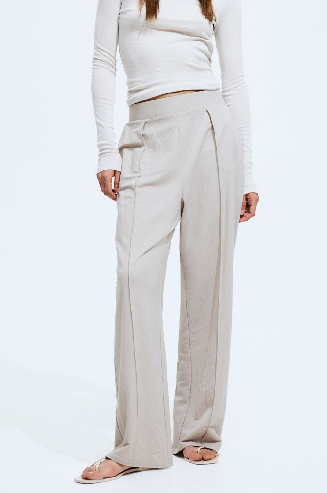 Pantalon Femme Évasé avec Plis sur le Devant