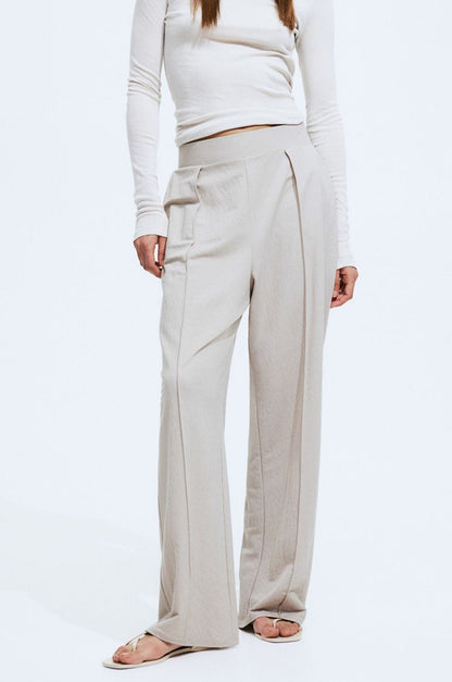 Pantalon Femme Évasé avec Plis sur le Devant