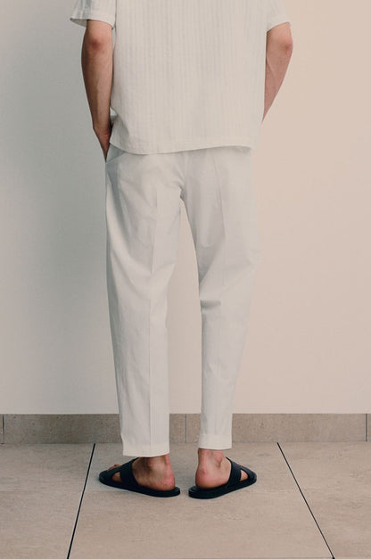Pantalon Chino Homme Blanc Crème avec Cordons