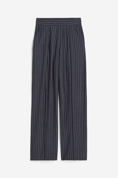 Pantalon Femme Évasé avec Plis sur le Devant
