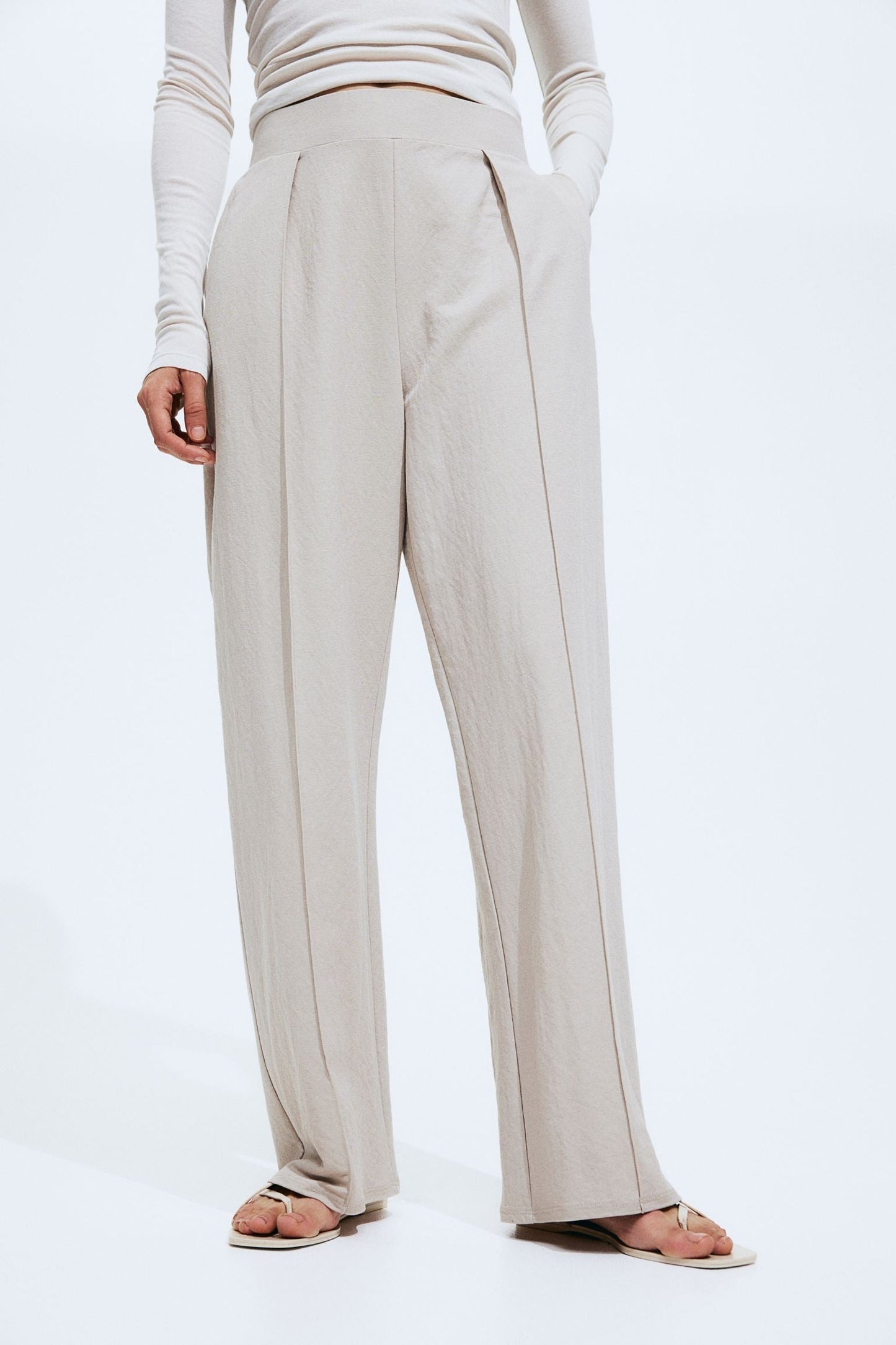 Pantalon Femme Évasé avec Plis sur le Devant