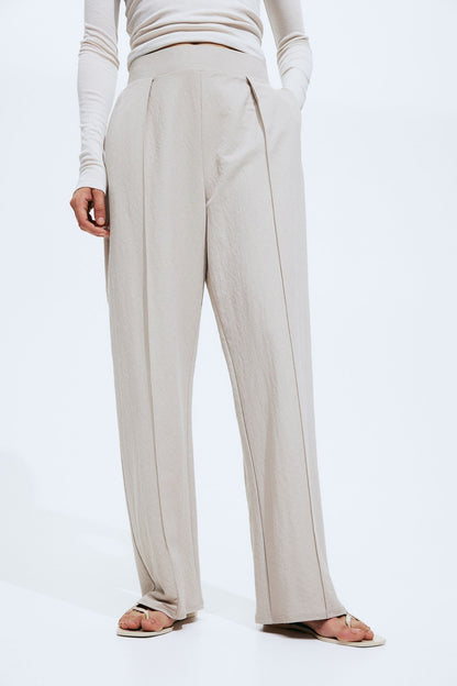 Pantalon Femme Évasé avec Plis sur le Devant